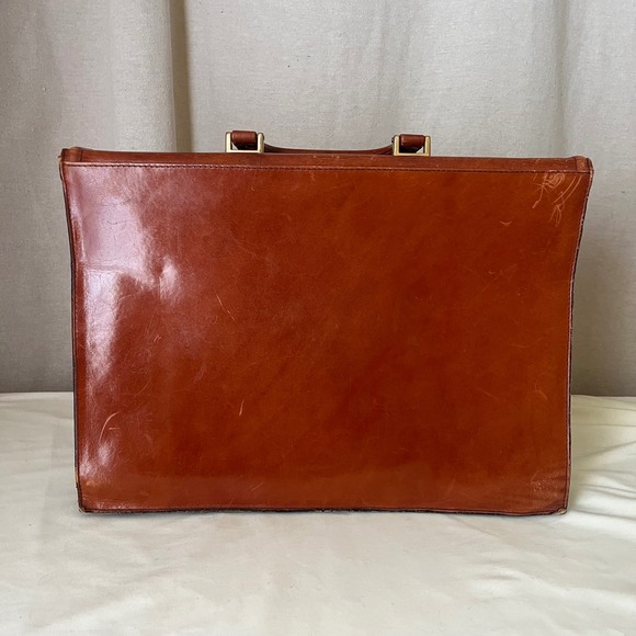 Vintage Effe Italy Brown Leather Briefcase 16x12 Expandable Includes Key - Picture 3 of 9